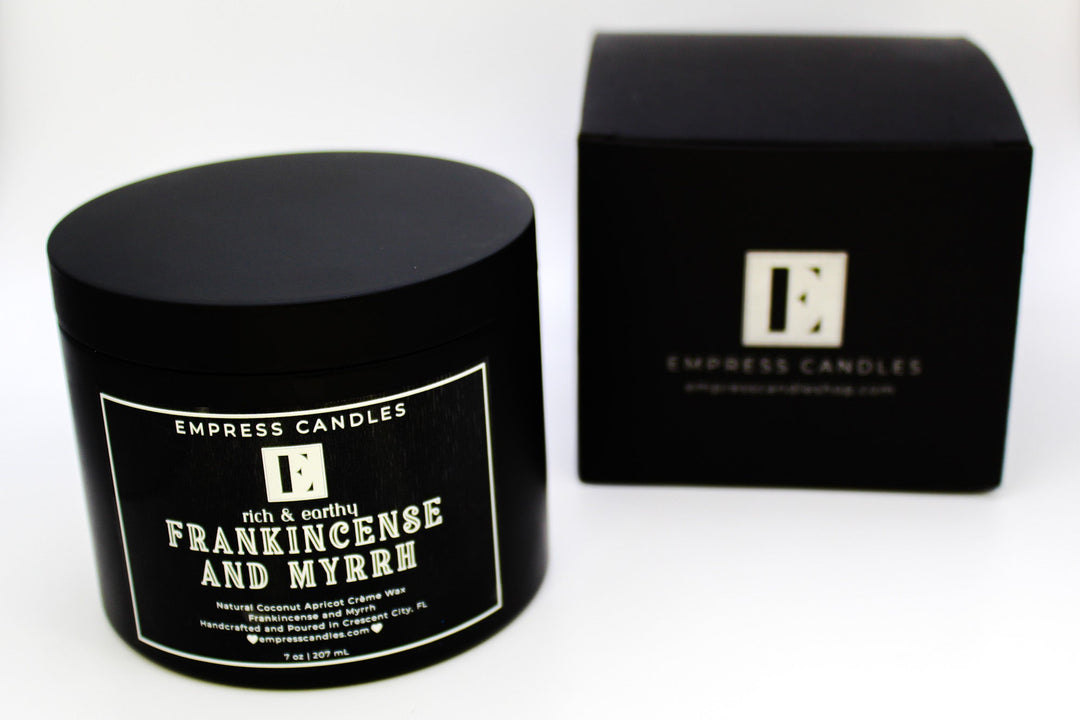 Natural Nontoxic & Vegan Long Burning Hours Coconut Wax Wooden Wick Aromatherapy Frankincense and Myrrh Candle - Empress Candles