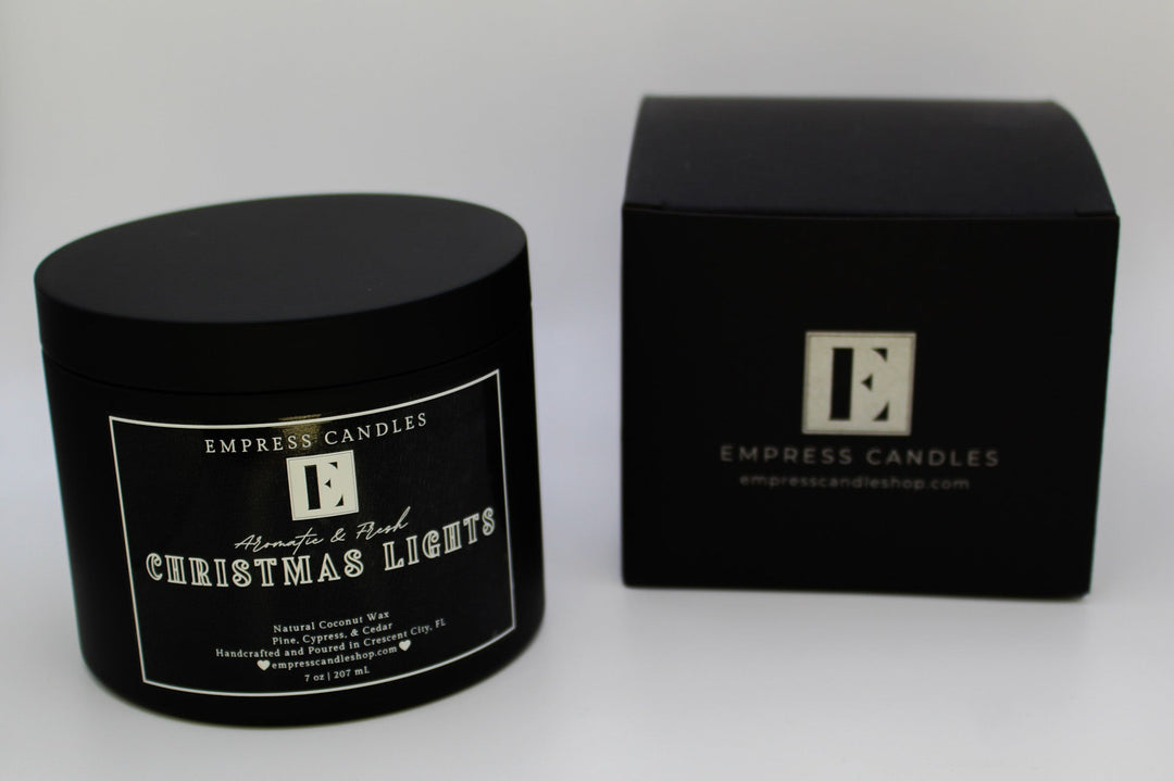 Natural Nontoxic & Vegan Long Burning Time Coconut Wax Wooden Wick Aromatherapy Pine Cypress Cedar "Christmas Lights" Candle - Empress Candles