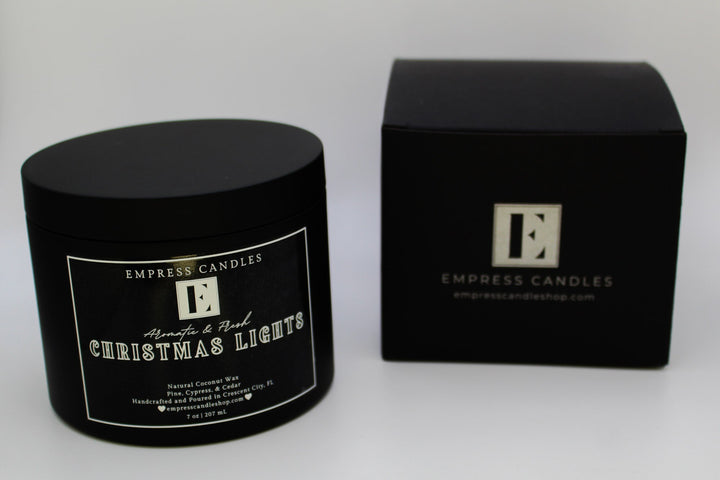 Natural Nontoxic & Vegan Long Burning Time Coconut Wax Wooden Wick Aromatherapy Pine Cypress Cedar "Christmas Lights" Candle - Empress Candles