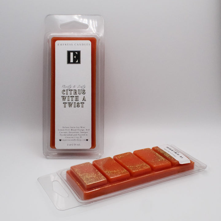 Natural Nontoxic & Vegan Highly Scented Lemon Orange Mandarin Cedar "Citrus With a Twist" Wax Melts - Empress Candles