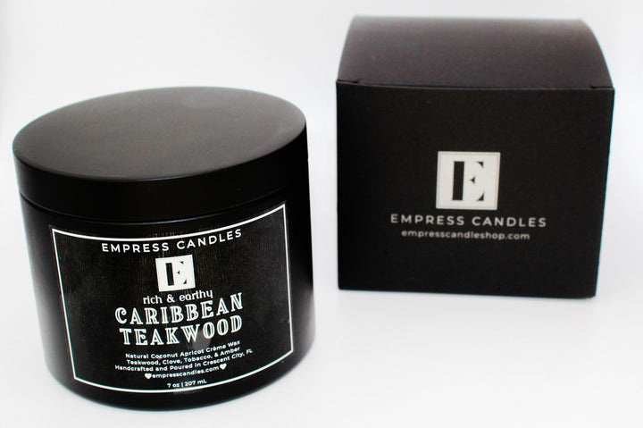 Natural Nontoxic & Vegan Long Burning Teakwood Amber "Caribbean Teakwood" Candle - Empress Candles