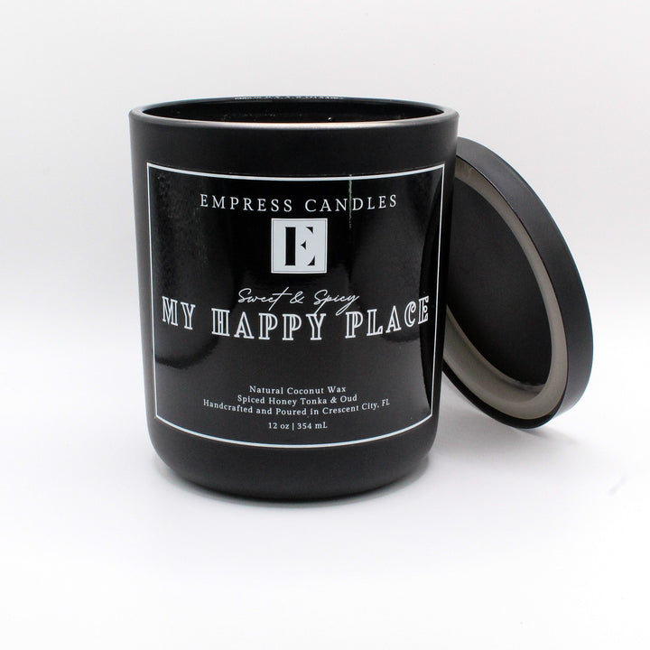 Natural Nontoxic & Vegan Long Burning Time Spiced Honey Tonka Oud "My Happy Place" Candle - Empress Candles