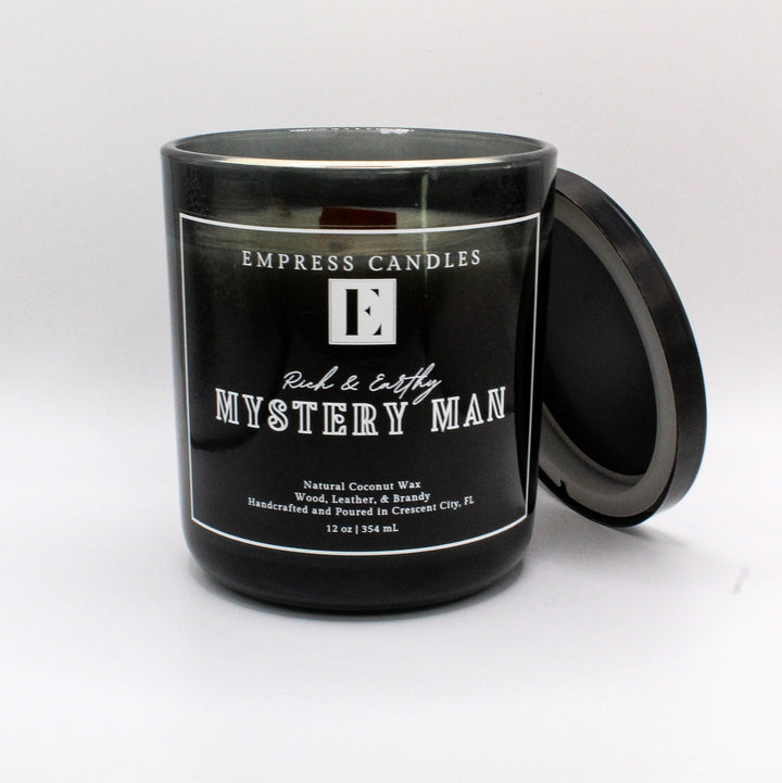 Natural Nontoxic & Vegan Long Burning Time Wood Leather Brandy "Mystery Man" Candle - Empress Candles